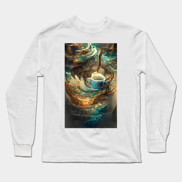 The Coffee teal ocean wave| Ocean wave vintage Long Sleeve T-Shirt by PsychicLove